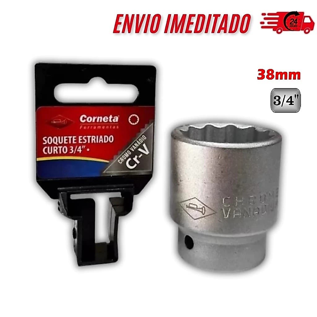 Soquete Estriado Com Encaixe  3/4  38mm Em Aço Cromo Vanádio Corneta