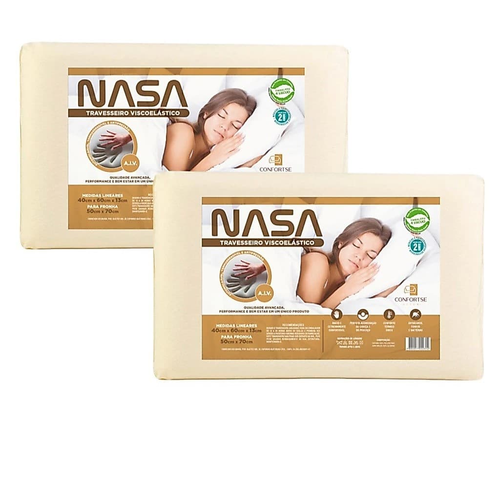 Kit 2 Travesseiros Nasa-X – Conforto Viscoelástico e Proteção