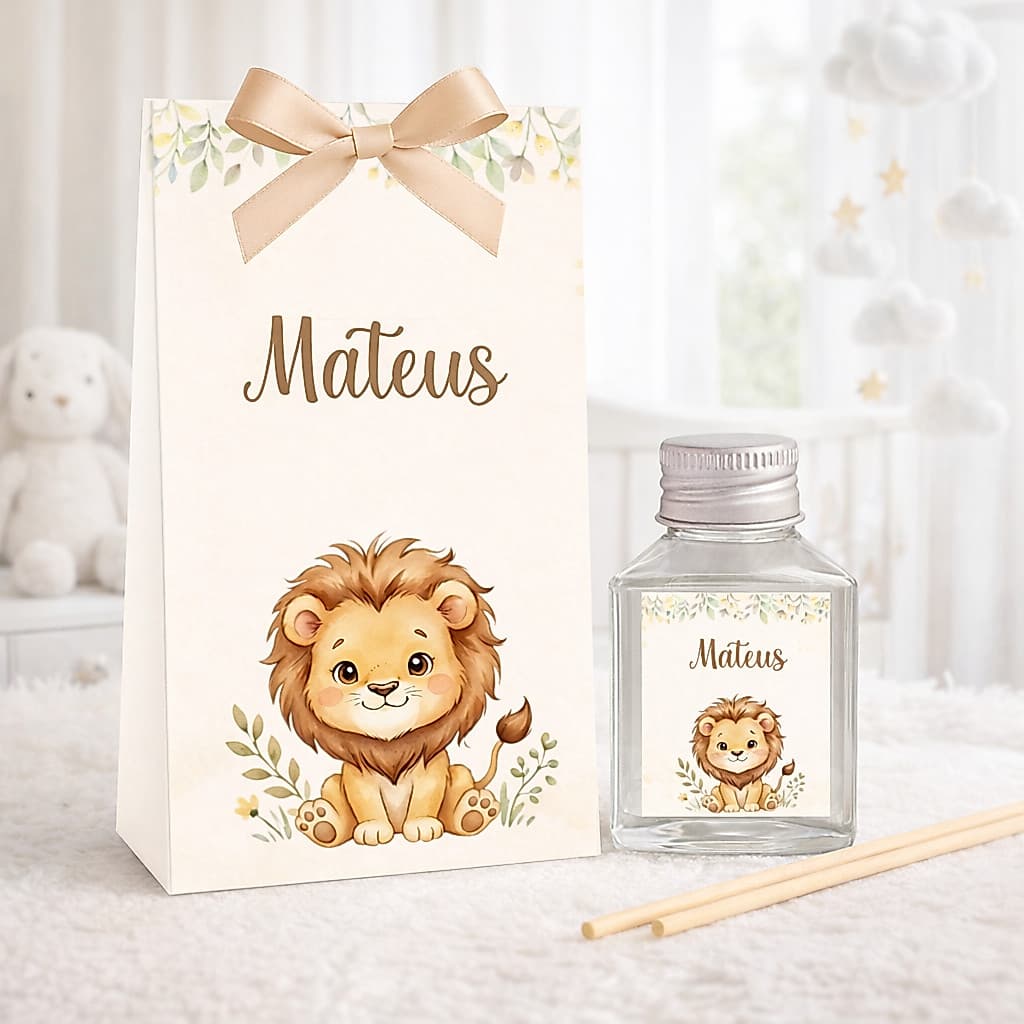 Aromatizador Safari Leãozinho kits com 30 – Lembrancinha Maternidade e Chá de Bebê