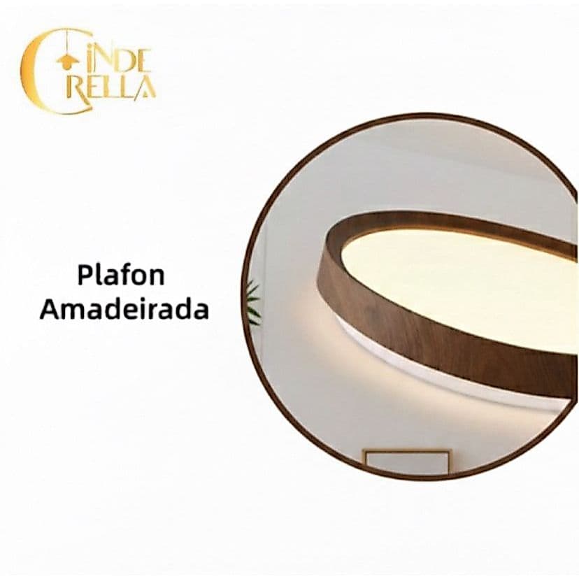 Plafon de Teto wood  com Efeito Amadeirado LED Redondo  30cm / 40cm / 50cm 3 em 1 Sobrepor