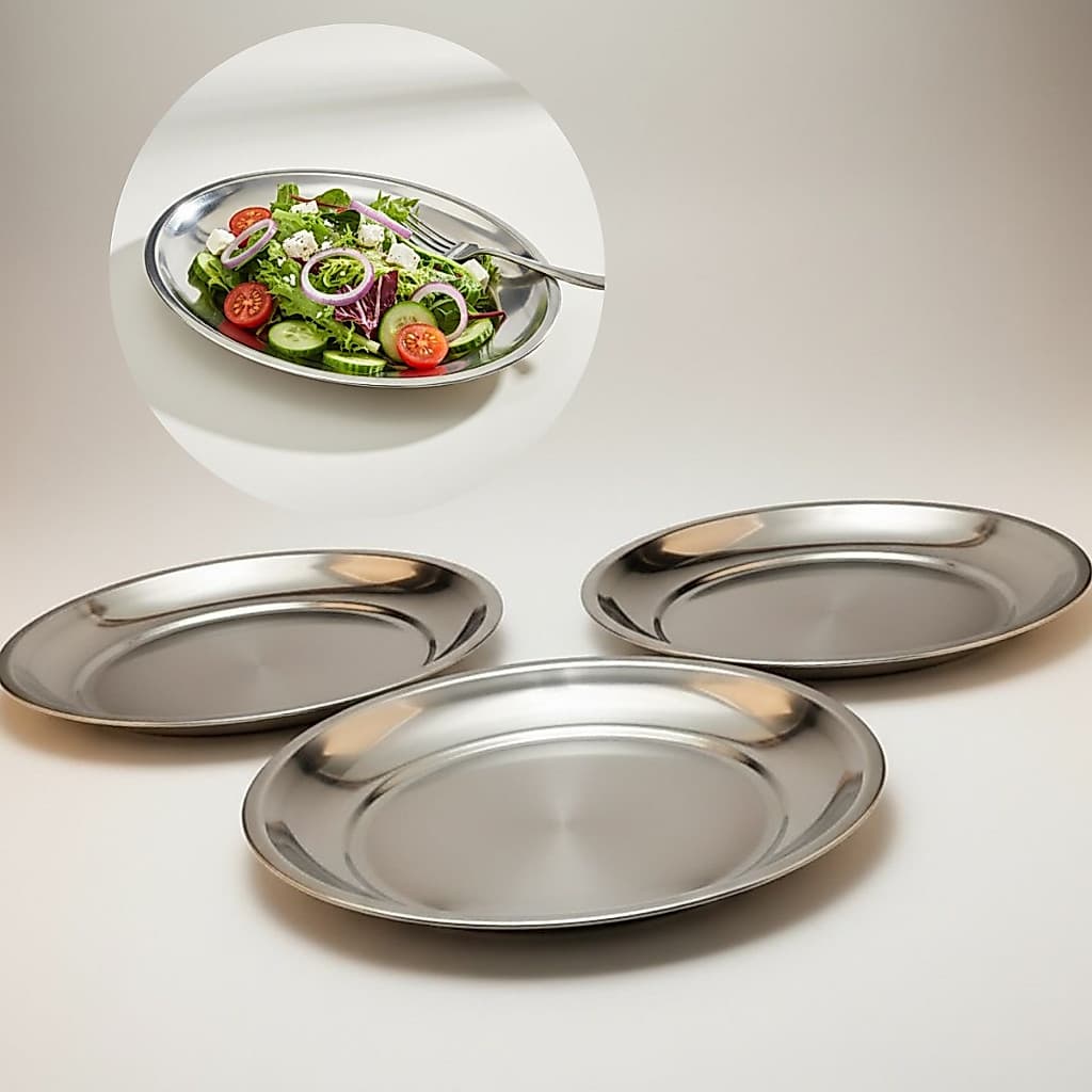 Kit 3 Bandeja Travessa Redonda Inox 25cm Salada Petisco Multiuso Envio Imediato