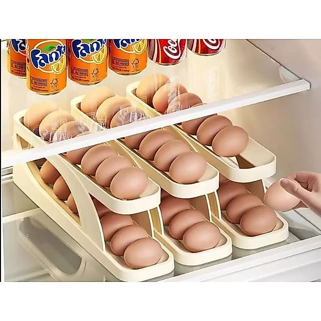 Porta Ovos Rolante 2 Andares para Geladeira – Dispenser Organizador para 15 Ovos