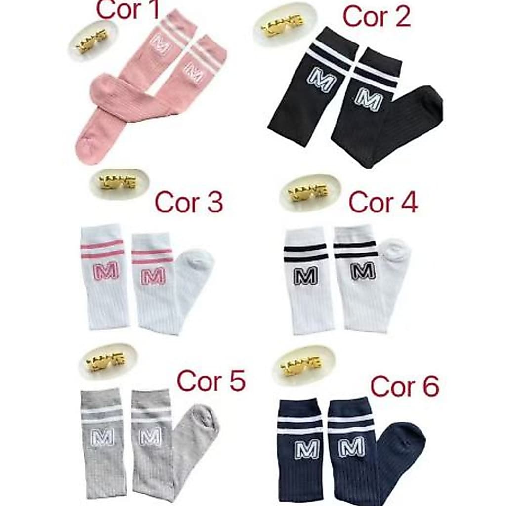 Meia Infantil Cano Long 2-10 ano ,meia 3/4 com letra M,sem calcanhar tamanho unico NTW-3
