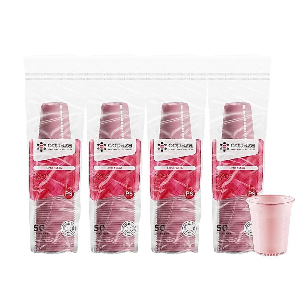 Copo Descartável Copaza Rosa Estriado 200ml 200 Unidades
