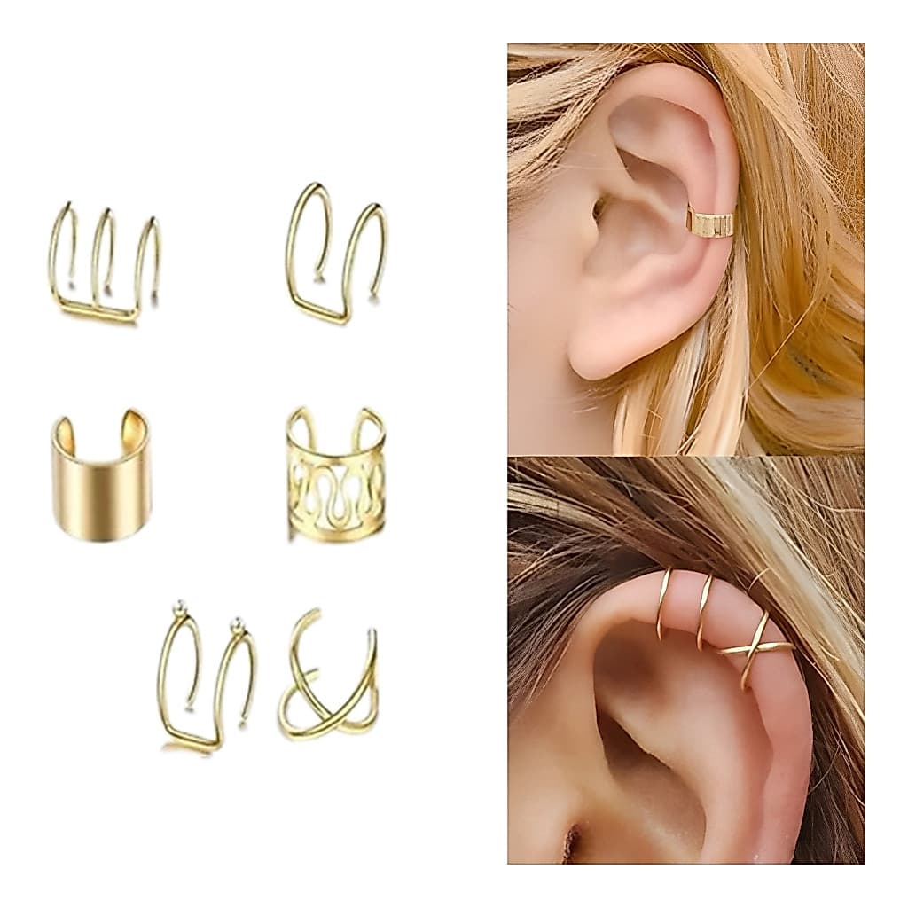 Kit 6 Brinco Feminino Pressão Piercing Orelha Banhado Ouro