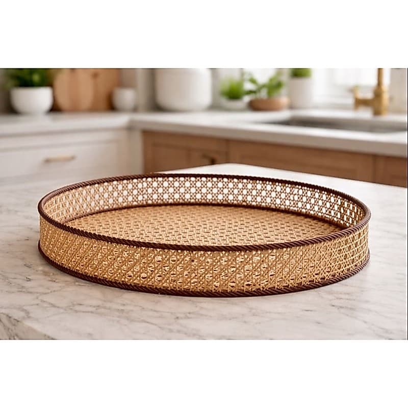 Cesta Decorativa Redonda Estilo Rattan - Clássica Porta Objetos Café Bancada Moderna em Impressão 3D