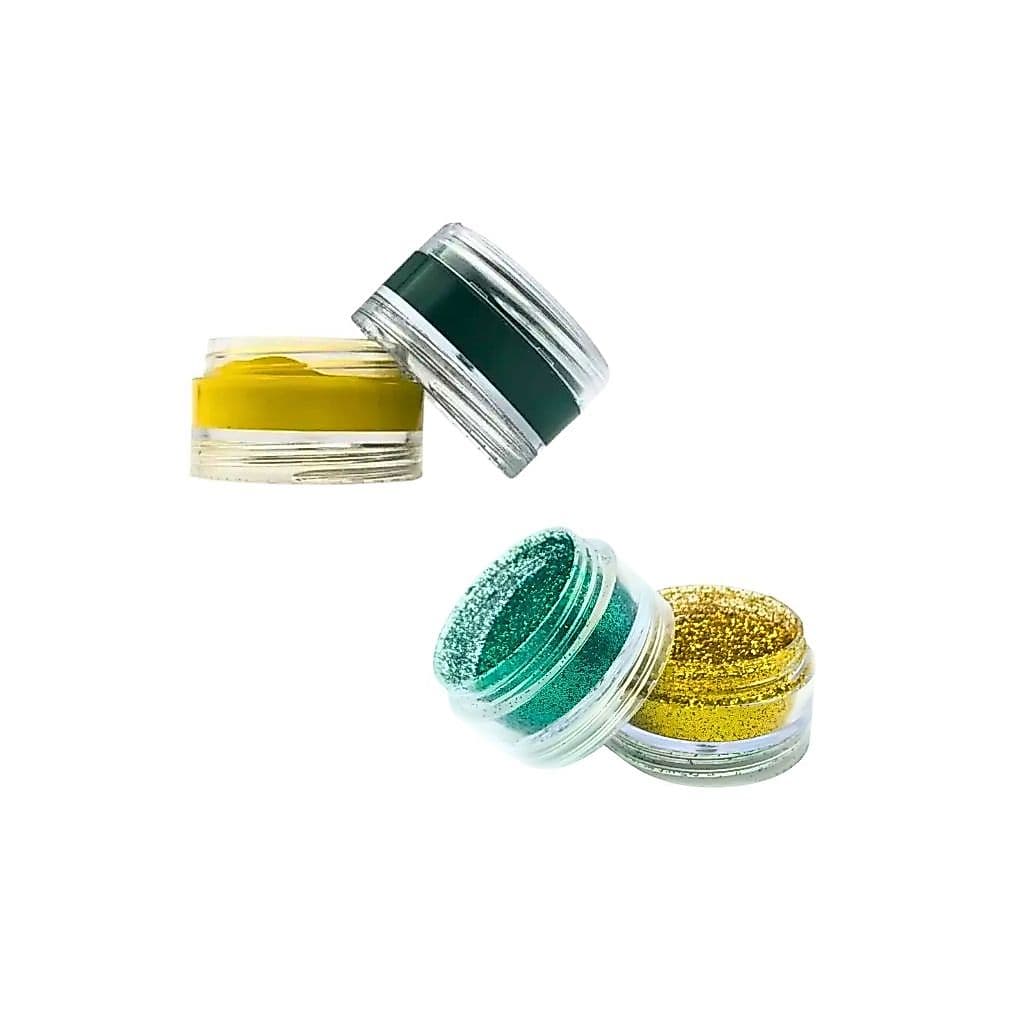 Kit Tinta Facial Color Make Verde E Amarelo Brasil Copa do Mundo 1 Torre Glitter e 1 Torre Cremosa 2 Pçs