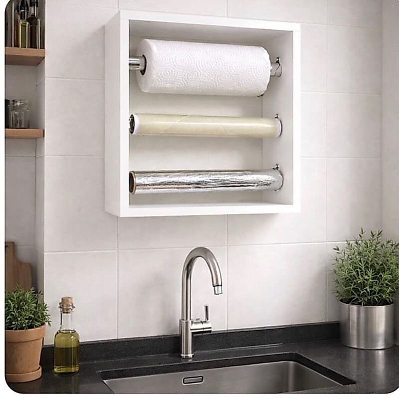 Suporte/Prateleira  /Papel toalha ,alumínio e filme na cor branco,preto ou amadeirado