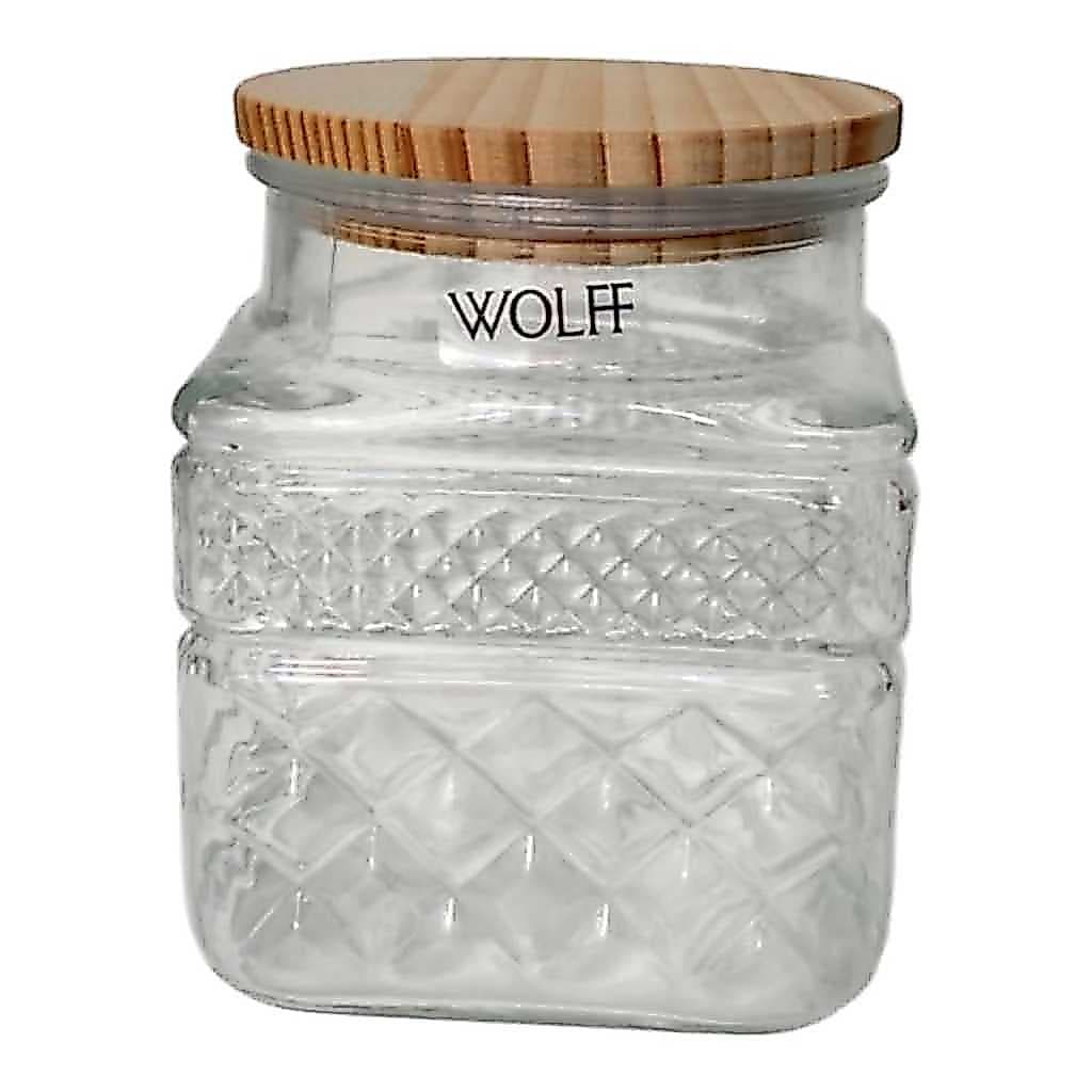 Pote de Vidro Hermético com Tampa em Madeira – 1,2L Wolff