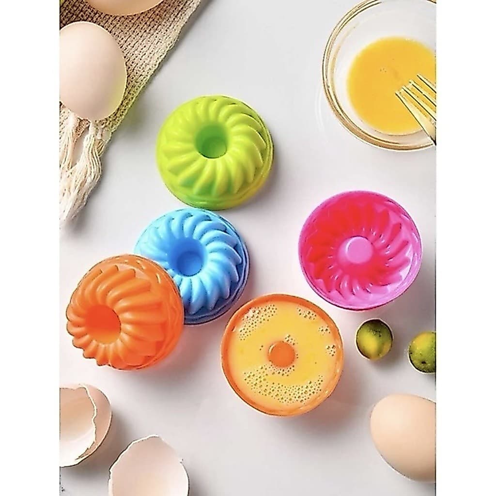 Kit 12 Forminhas 7x4.5x3.5 cm de Silicone Mini Pudim Bolo Forma Assadeira Redonda Antiaderente Torta Cupcake