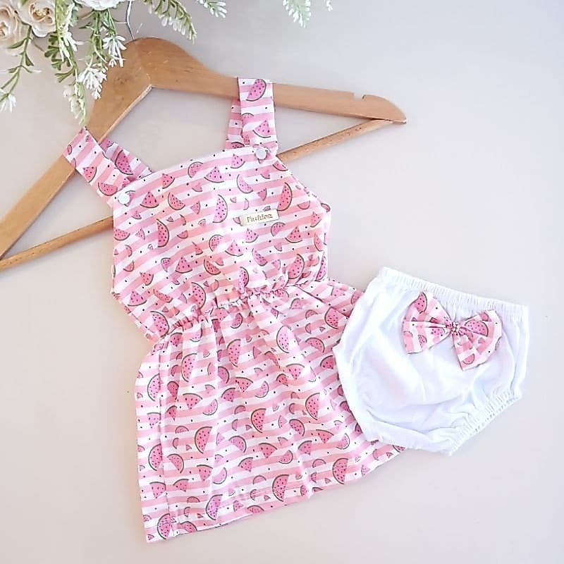 Vestido bebê com tapa fralda kit 2 peças 3 a 6 meses roupa de bebê menina blogueirinha