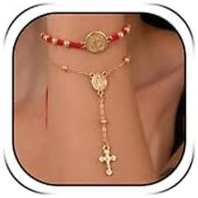 Rosário Mão Corrente Pulseira Para Mulheres Cruz Anel Religiosa Cristã Aniversário Jóias Presentes Homens