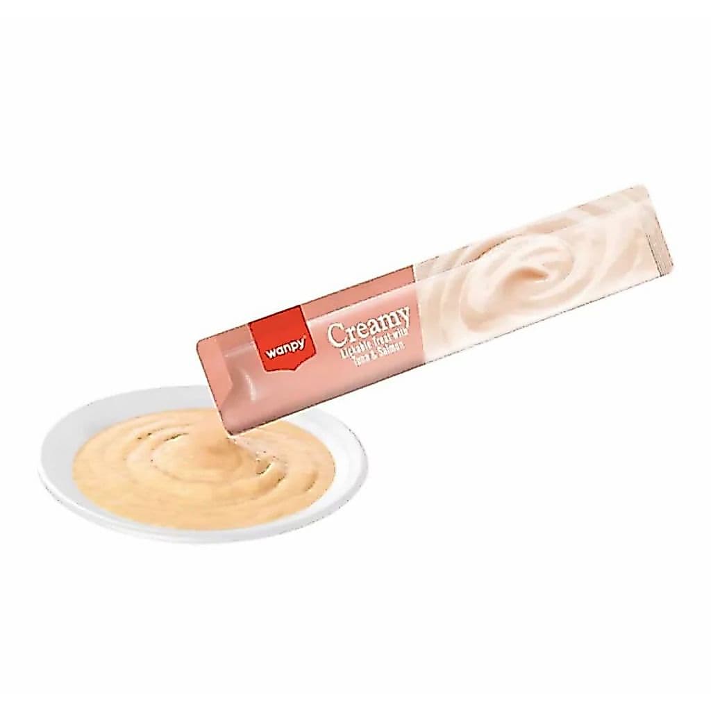 KIT 05 Wanpy Creamy Gatos Atum E Salmão para Gatos adulto e filhote 15gr cada sache churu cremoso salmão atun  churu cat