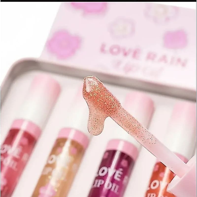 Kit 4 Lip Oil Love Rain Hidratante Labial // Cheiro de Chiclete com Lata Colecionável Metálica Gloss Labial