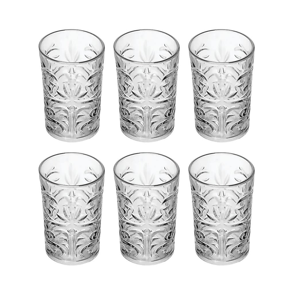 Jogo 6 Copos Altos Arabesco 330ml Cristal Água Suco Drink Copo Decorado Mesa Posta Casa Presente