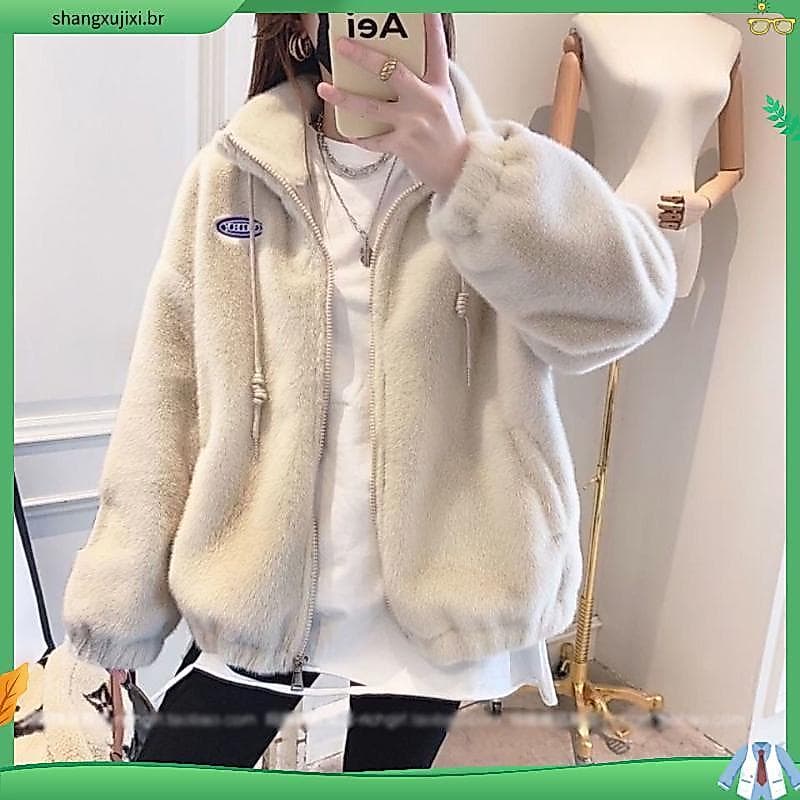 Jaqueta de lã de cordeiro de pelúcia superior feminina 2023 outono inverno novo estilo de pelúcia engrossado solto All-M