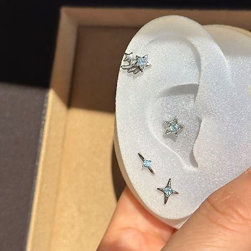 Moda Cartilagem Helix Brincos Espumante Multi-Tom Zircão Estrela De Quatro Pontas Design Versátil Uso Diário Jóias De Or