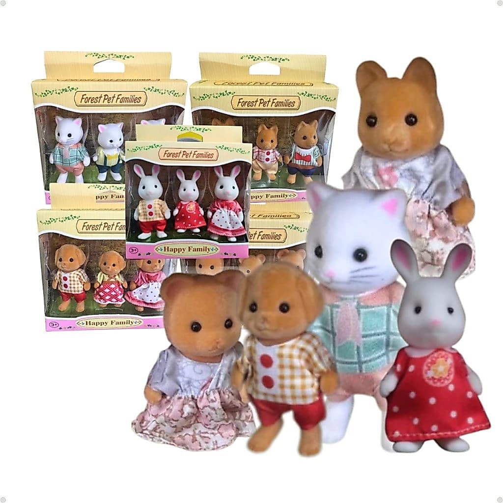 Kit com 3 peças Forest Family Animal Gato, Coelho, Urso, Cachorro, Esquilo Brinquedo menina