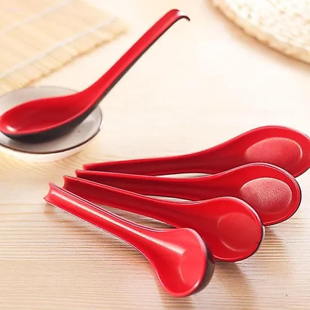 ADAMES 5 colheres de sopa pretas e vermelhas, colheres de plástico bicolor para mingau, anti-queimadura, imitação de por