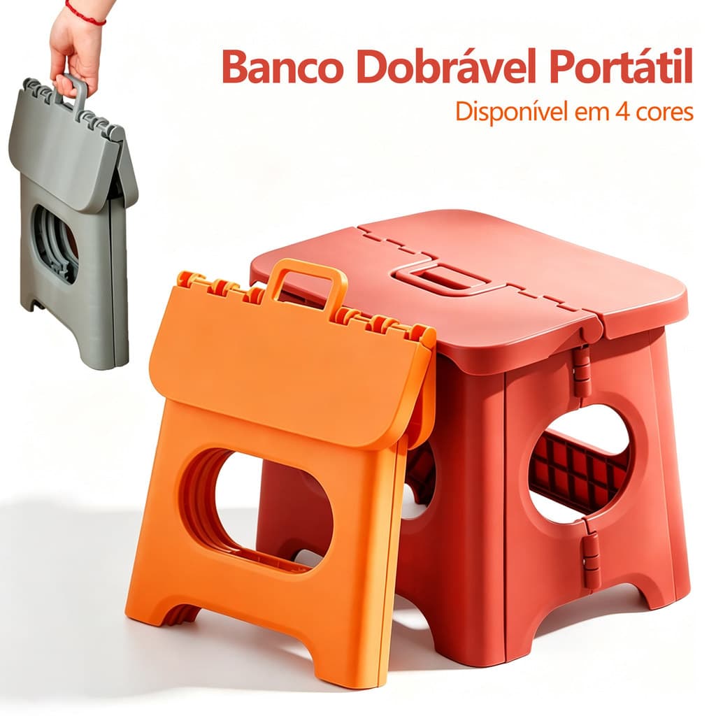 Banco De Plástico Dobrável Multiuso Banquinho 100kg Banqueta Portátil com Alça