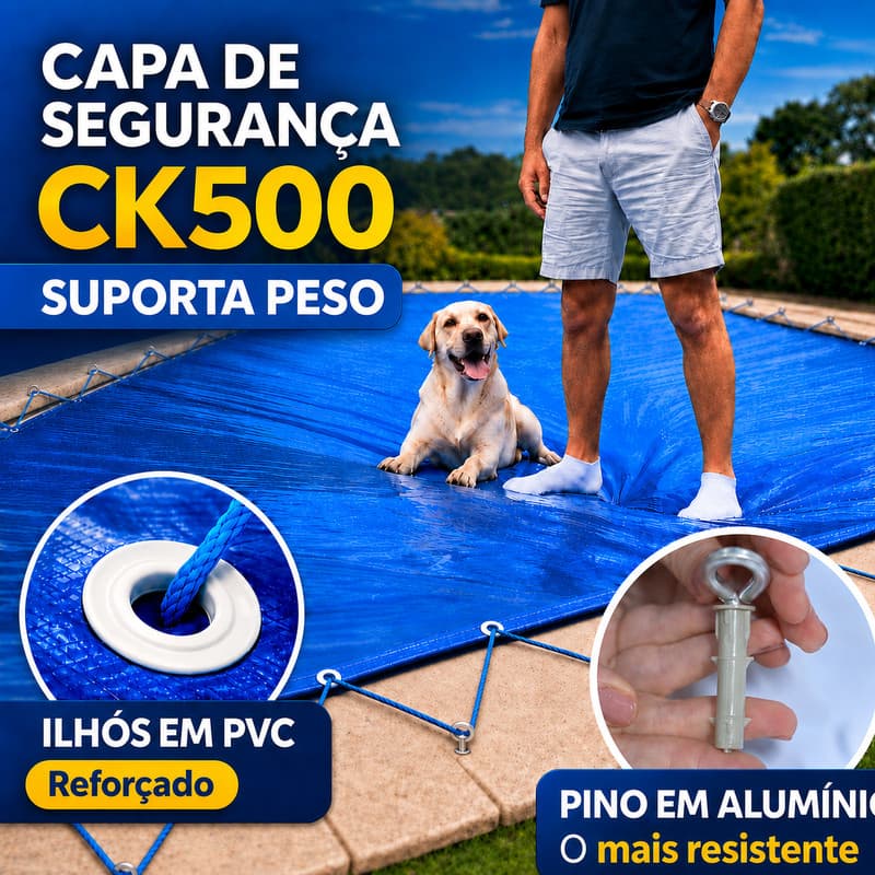 Capa de Segurança para Piscina 4x2,5 CK500 500 Micras em PVC Suporta 300 kg + Kit de Instalação