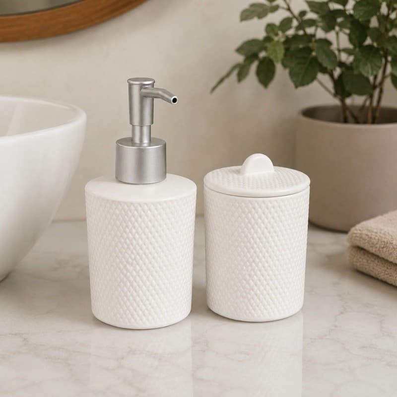 Conjunto para Banheiro Lavabo Wolff 210ml 2 Peças Branco com Dispenser