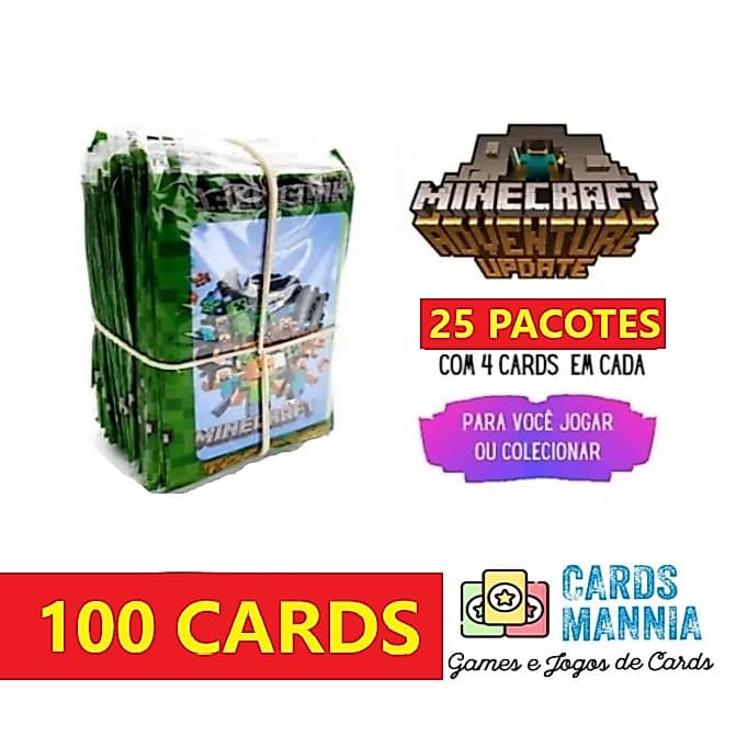 Kit 100 Cards Minercraft 25 Pacotes Barato Jogo Coleção Cartinhas