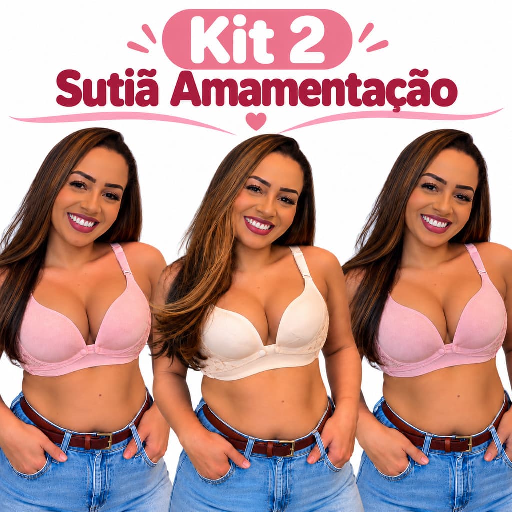 Kit 2 Sutiã de Amamentação Gestante Maternidade Bojo Reforçado Confortável Pós-Parto Abert. Frontal