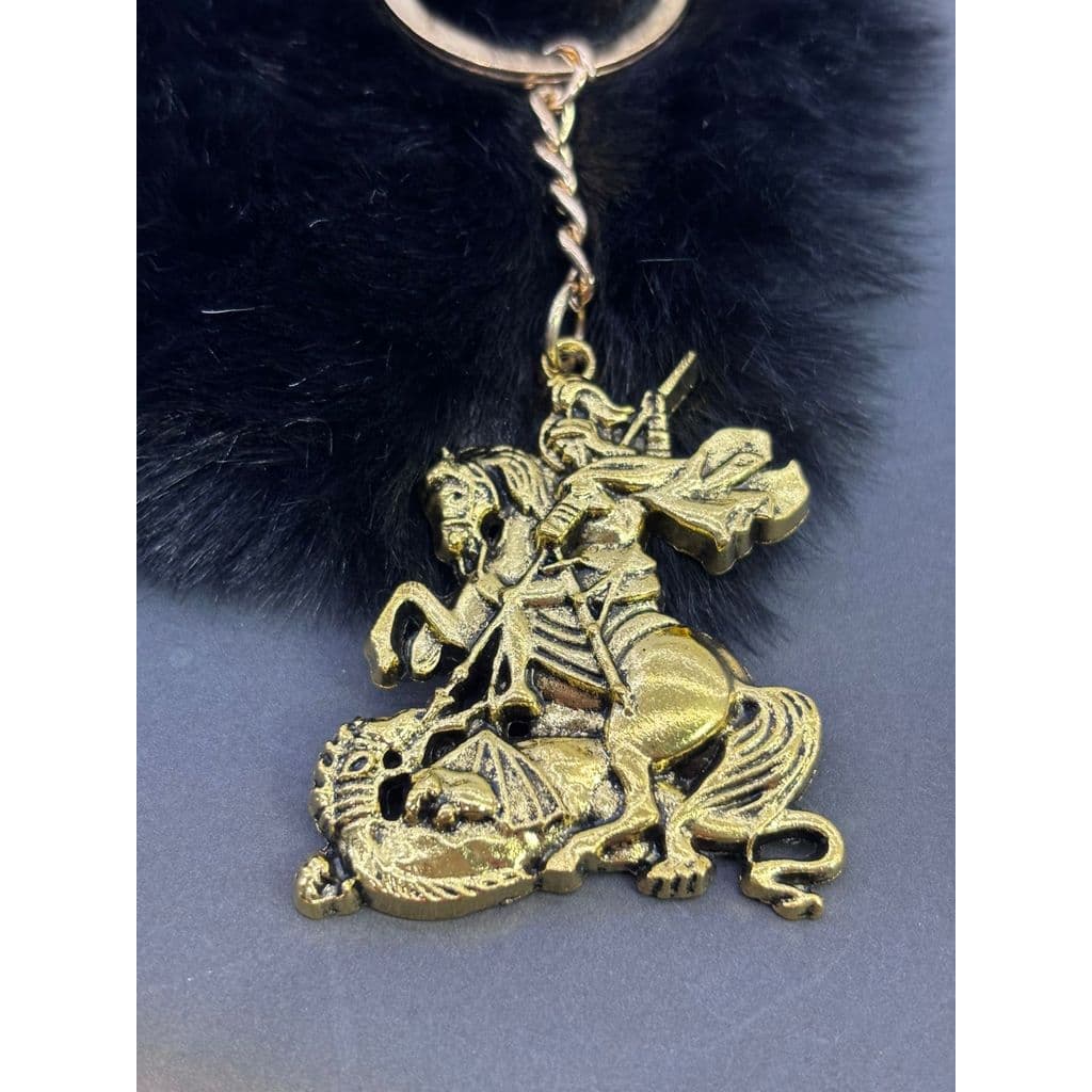 Chaveiro São Jorge Dourado em Metal rico em detalhes
