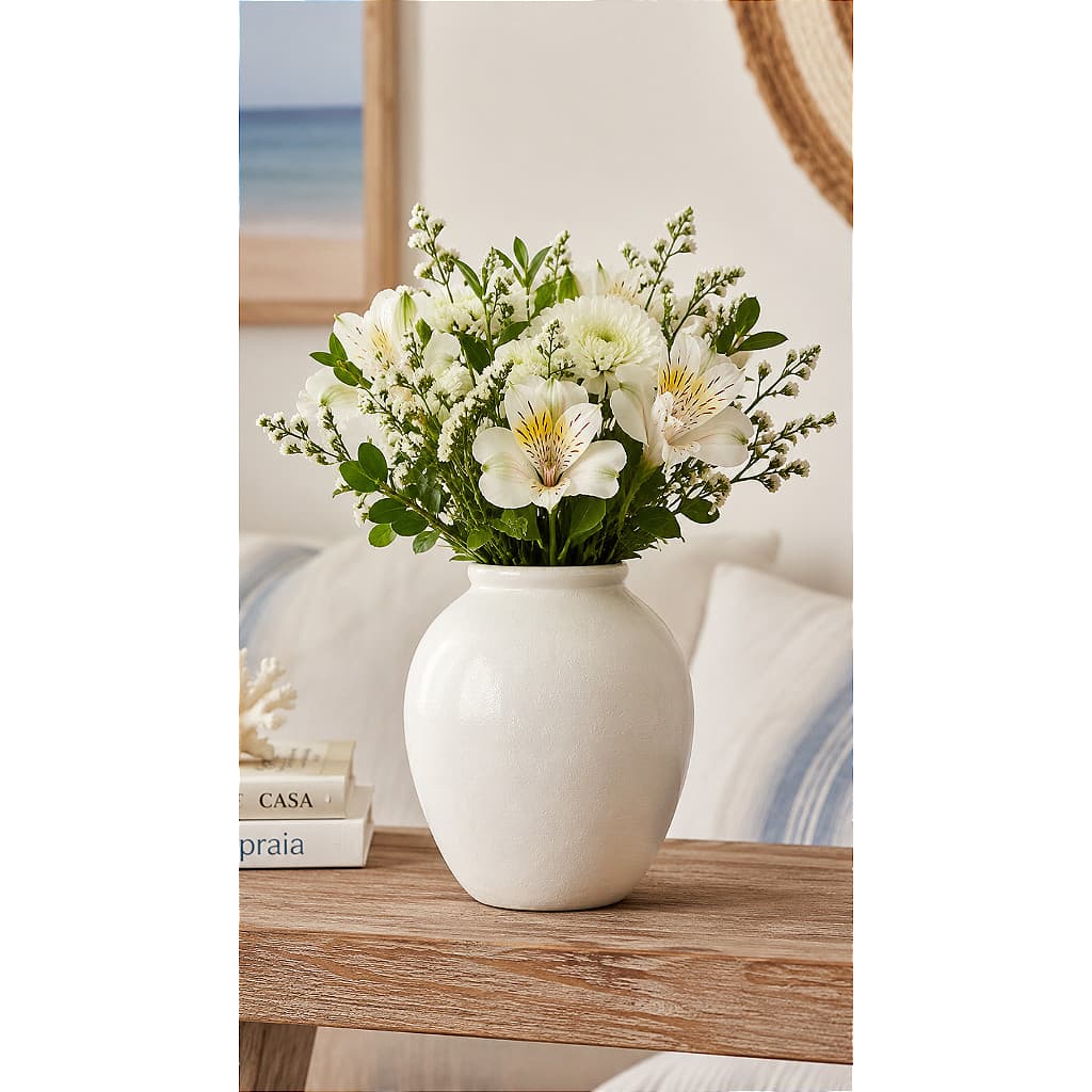 Vaso Decorativo em Cerâmica Branco Médio
