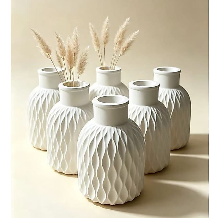 Vaso de Gesso Branco com Padrão Ondulado, Decoração de Mesa Sala, Compra Mínima 6 unidades