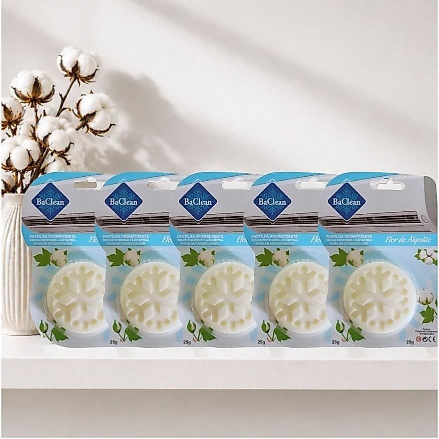 Kit 5 Aromatizantes Para Ar Condiconado Aroma Flor de Algodão Com Ação Bactericida BaClean