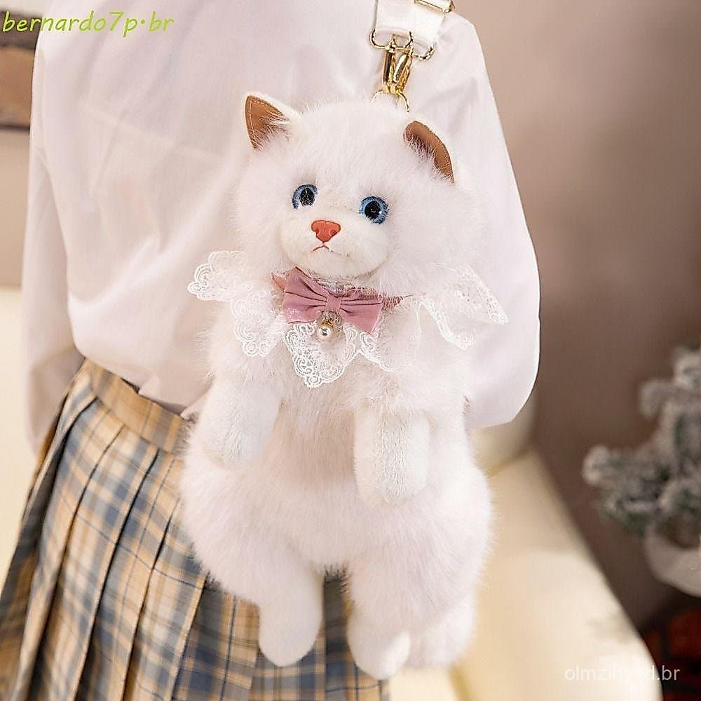 Mochila de Gato de Pelúcia Simulado BNARDO, Mochilas Escolares Super Realistas e Fofas, Bolsa de Animal de Desenho Anima