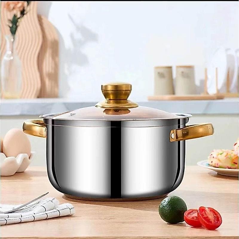 Panela de leite pequena de grande capacidade, fogão de indução de aço inoxidável disponível, alça dourada, panela de sop