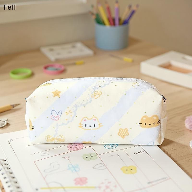 [Fel] Caixa De Lápis De Gato Fofo De Desenho Animado Estojo Grande Capacidade Bolsa De Armazenamento Multifuncional Cosm