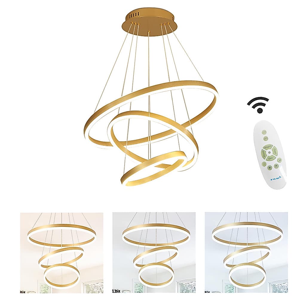Lustre Pendente Led Moderno Anéis Led 3000k 3 Arcos Dourado 110v-220V com Controle Remoto
