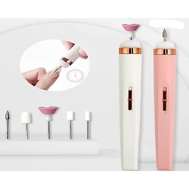 Lixa Elétrica Unha USB Recarregável 12000RPM 5 Brocas Manicure Pedicure Cutícula Polir Portátil