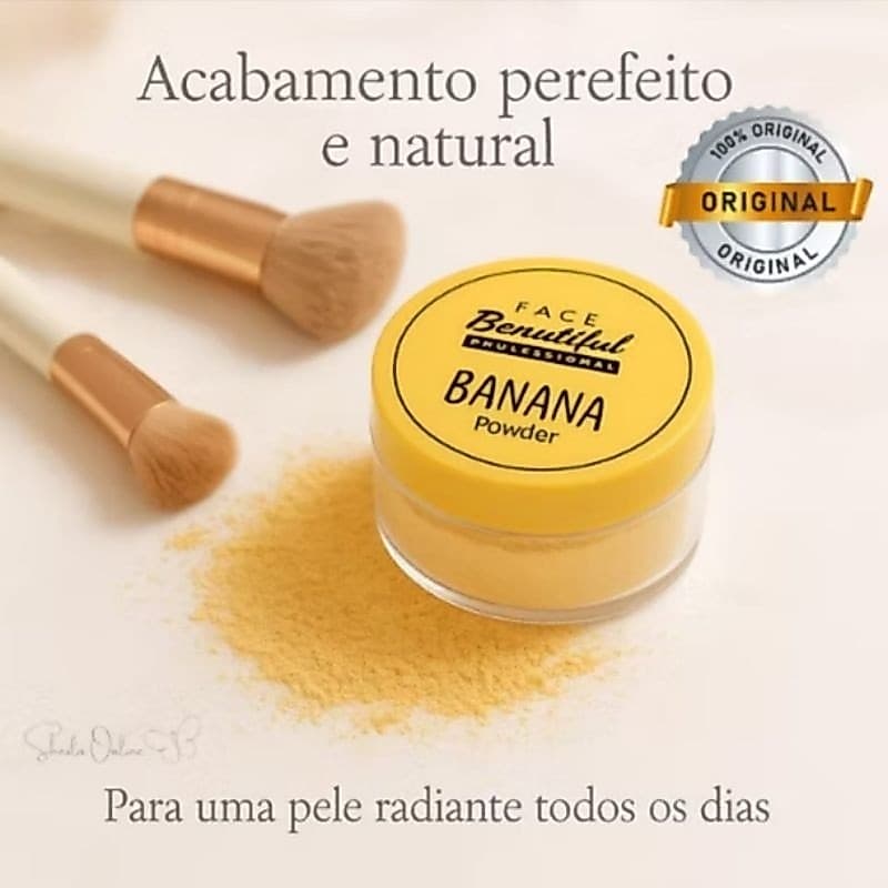 Pó banana FACE BEAUTIFUL Fixação Natural, Efeito Matte, Sem Marcas