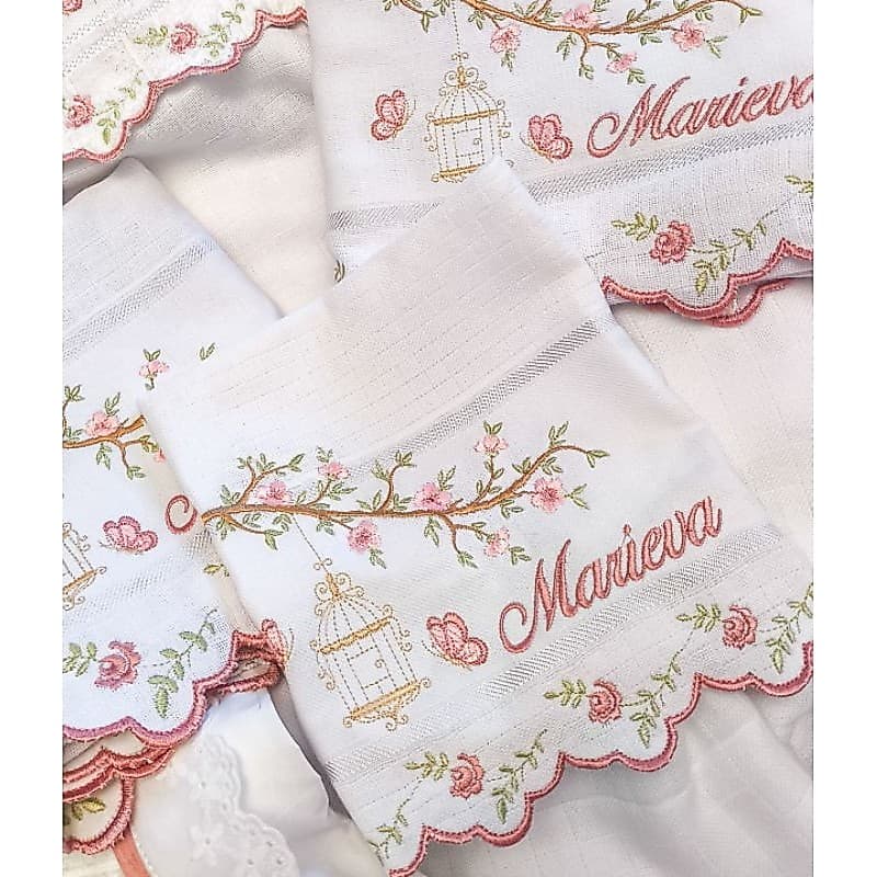 Fralda de ombro Premium com barra bordada personalizada, vários temas disponíveis para menino e menina