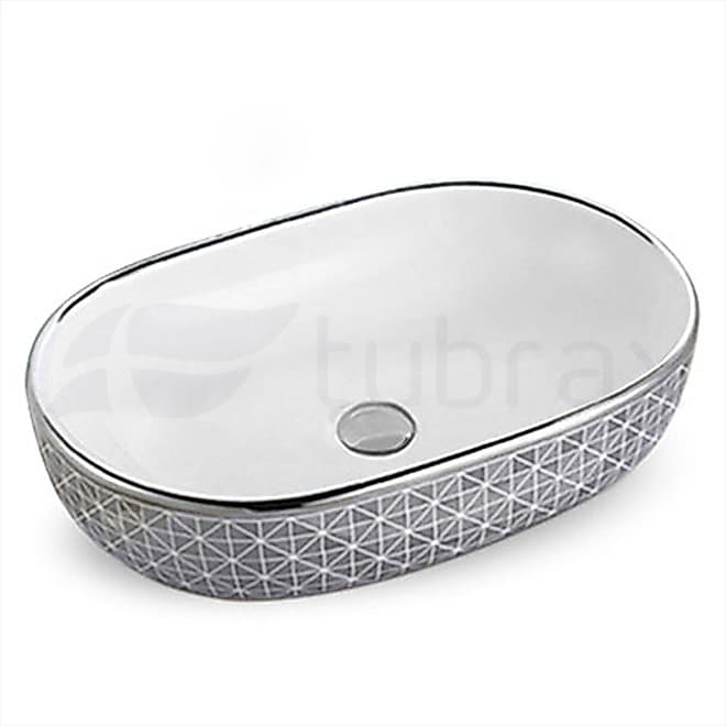 Cuba Oval Banheiro Lavabo Cerâmica Sobrepor Prata	- Tubrax