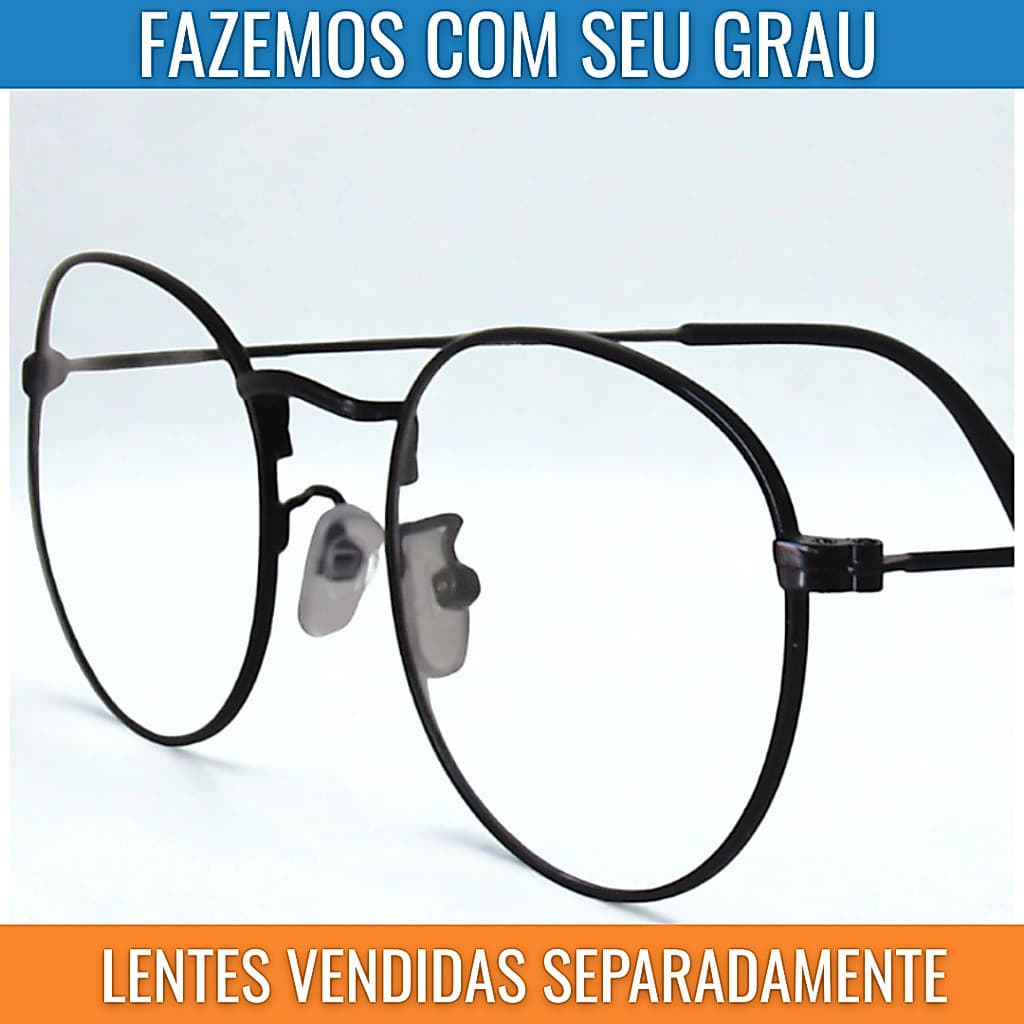Óculos de Grau Redondo Unissex Masculino Feminino Armação em Metal Leve e Resistente