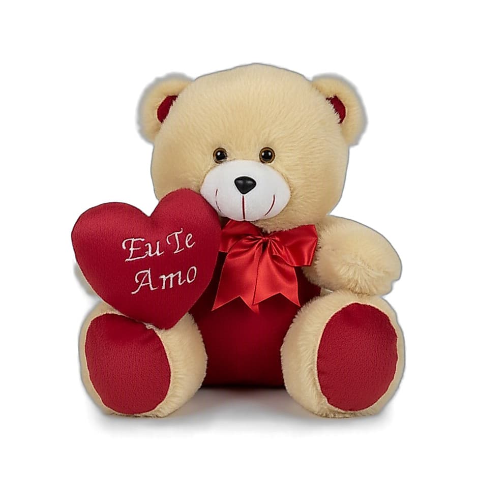 Urso de Pelúcia Eu Te Amo - Médio 30 cm - Com Coração Bordado Eu Te Amo