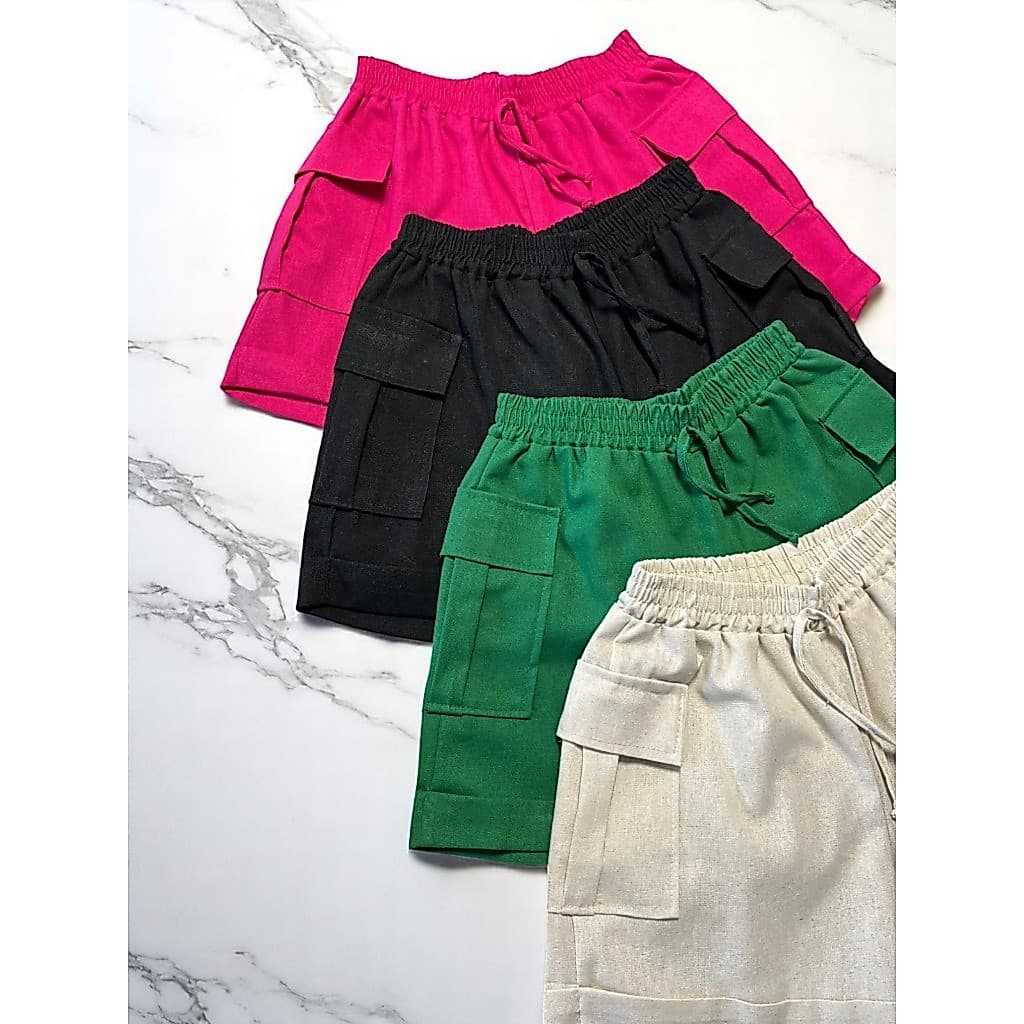 Kit 2 Shorts Cargo Short Linho Lançamento Tendência Verão Diversas Cores Praia