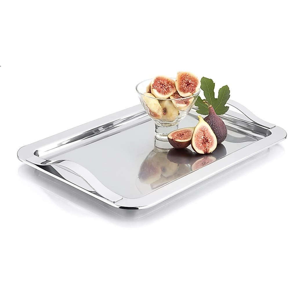 Bandeja Inox 42x28 Cm Com Alças Mulituso Retangular Servir Decoração Decorativa Aço Inoxidável Alto Qualidade Forma Inox