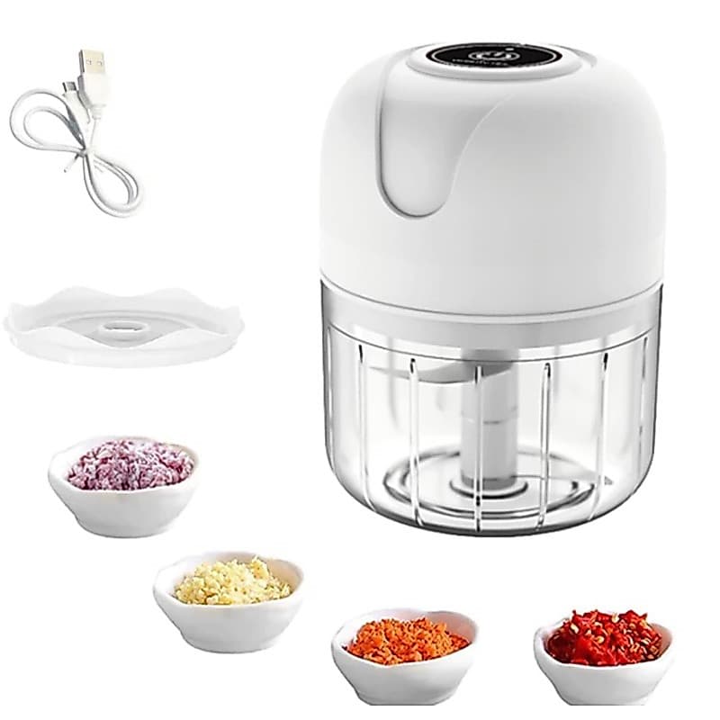 Mini Processador Manual Com 2 Lâminas Para Cozinha Branco