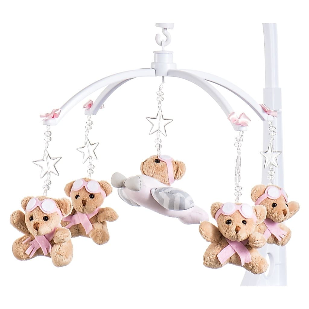 Móbile Berço Bebê Musical E Giratório Urso Aviadora Rosa