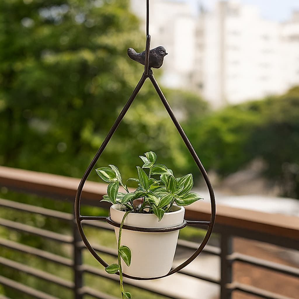 Suporte Gota Suspenso Pequeno com Vaso Branco Decoração Moderna Estilosa Aconchegante Farmhouse
