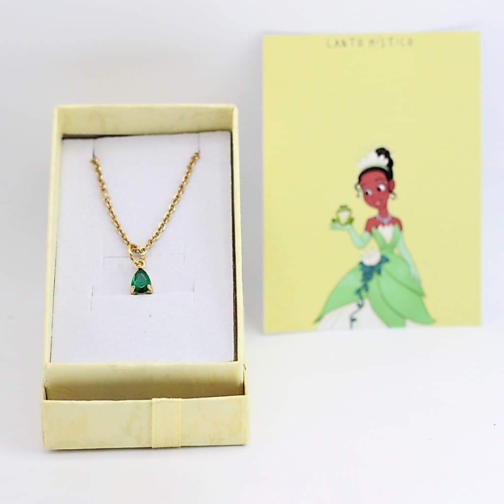 Colar A Princesa e o Sapo + Caixinha Presente Namoro Aço Inox Colar Princesas Tiana Dia dos Namorados
