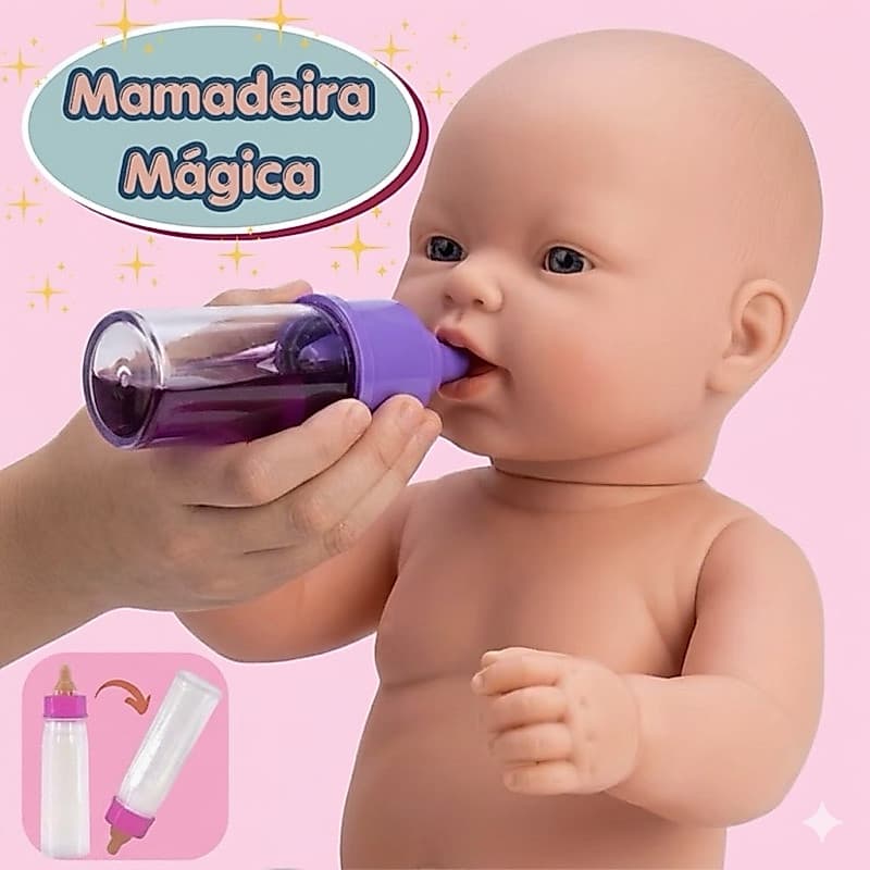 Brinquedo Mamadeira Mágica de Boneca Suquinho Laranja e Uva - Acessórios bebê Reborn