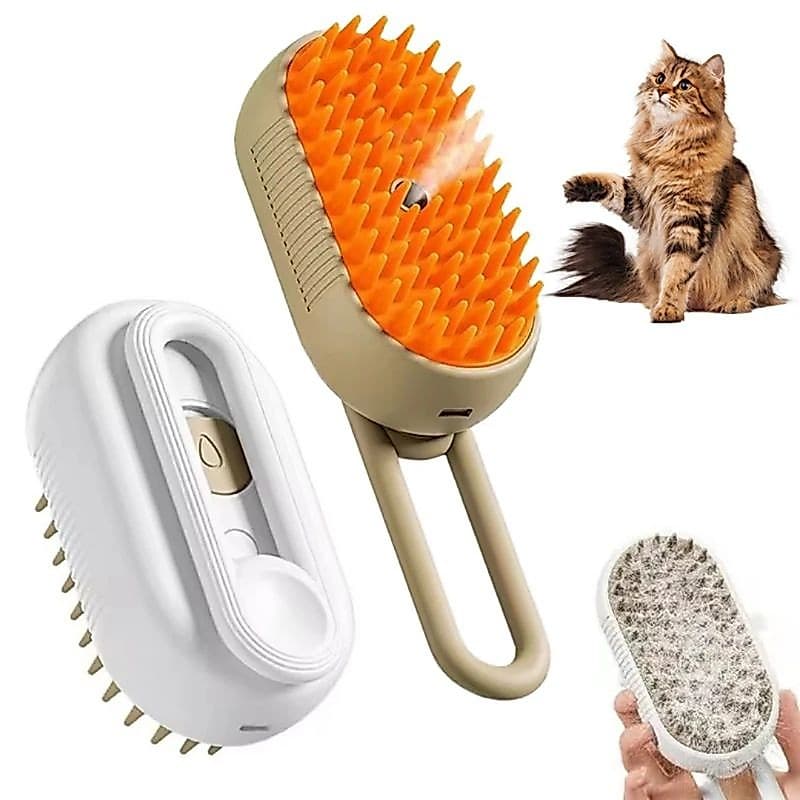 Escova A Vapor Para Gatos Cães 3 Em 1 Escova Elétrica Removedora De Pêlos Pente De Massagem para Animais De Estimação